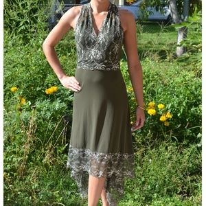Boho haltered lace green dress